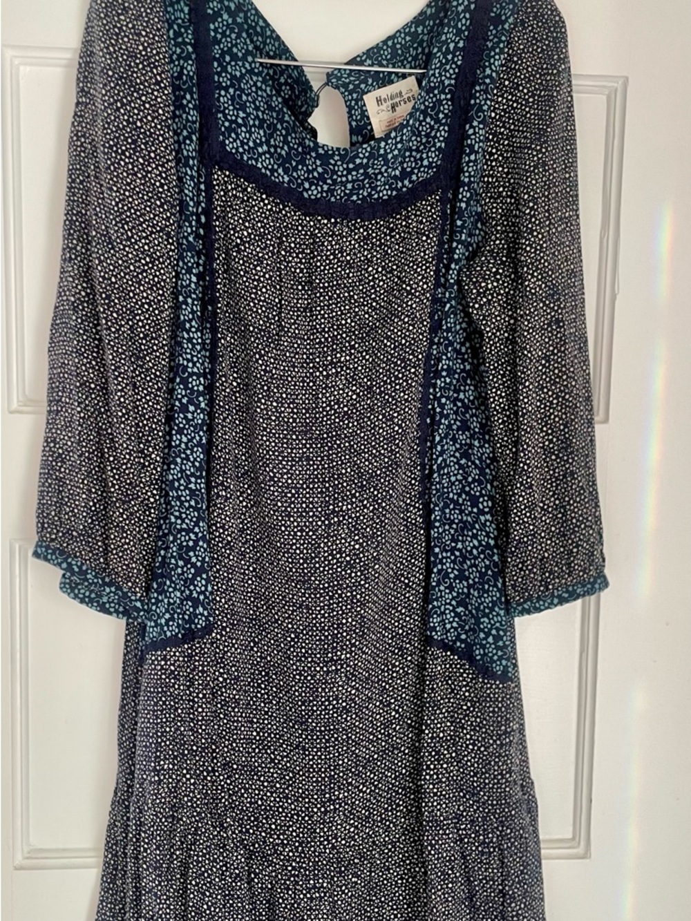 HOLDING HORSES Anthropologie size 6 Navy and Light Blue Mixed Print Dress